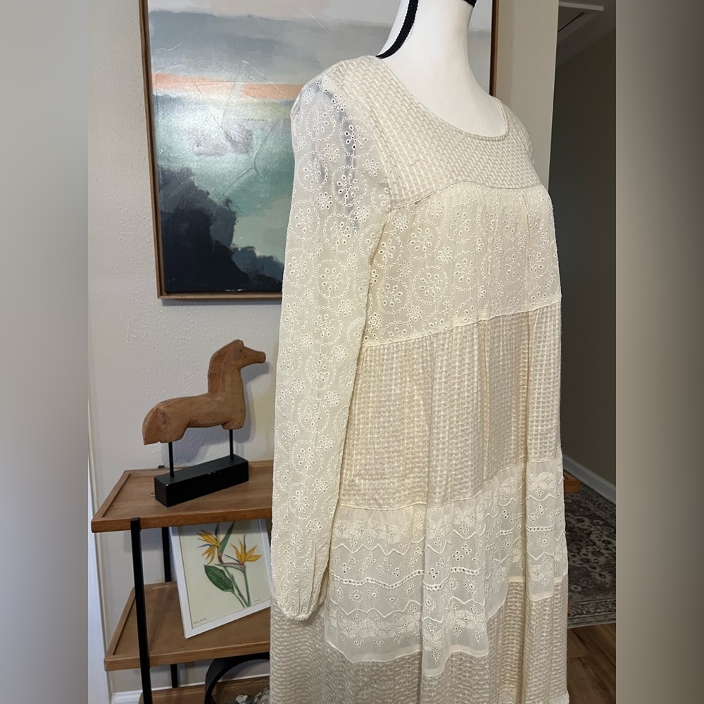 Free People Gemma Eyelet Lace Midi Dress XS Cream Cottage Core Prairie Romantic - Picture 6 of 16